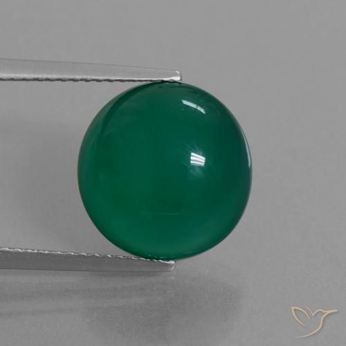 8.09ct Oval Cabochon Green Agate from India, Dimension 12.9 x 12.5mm, Natural dyed Gemstone, Translucent Clarity, 1 piece Agate in Green Color, Mohs Hardness of 6.5 - 7 suitable for daily wear jewelry, Photo A