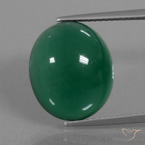 Agate Vert moyen Ovale 9,91 ct de l'Inde, Dimension 14,8 x 12,6mm, Pierre gemme naturelle Teinté, pureté Translucide, 1 pièce d'agate oval cabochon, dureté de Mohs de 6.5 à 7 convient aux bijoux de tous les jours, pierre de sagesse, Photo A
