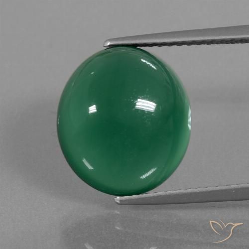 7.79ct Oval Forest Green Agate from India, Dimension 13.2 x 11.8mm, Natural dyed Gemstone, Translucent Clarity, 1pc Oval Cabochon Agate, Mohs Hardness of 6.5 - 7 suitable for daily wear jewelry, Photo A