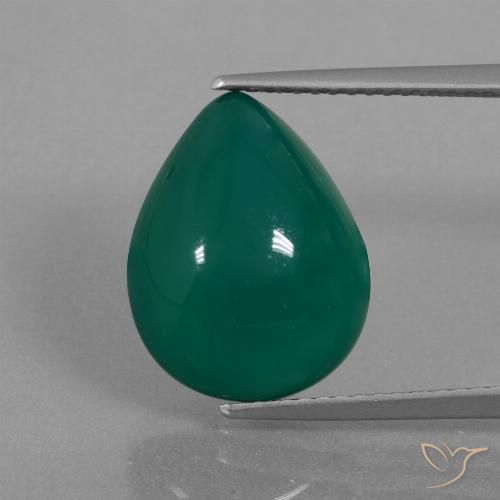 14.7 x 11.4mm Pear Cabochon Green Agate from India, Weight of 8.05ct, Natural dyed Gemstone in Translucent Clarity, 1pc Agate - Color: Medium Dark Green, Mohs Hardness of 6.5 - 7 suitable for daily wear jewelry, Photo A