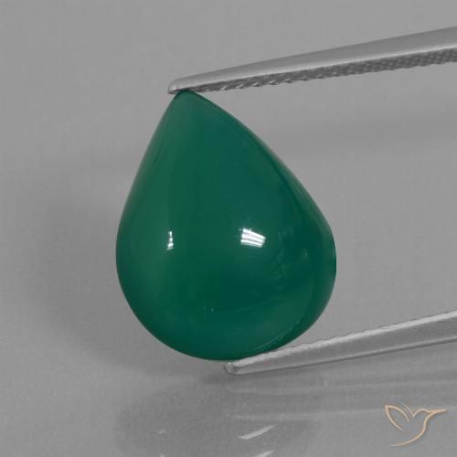6.66ct Natural Medium Dark Green Agate, Pear Shape, Translucent