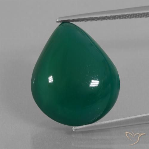 12.92ct Natural Medium Dark Green Agate, Pear Shape, Translucent