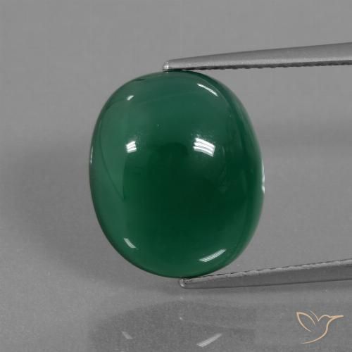 7.32ct Oval Cabochon Green Agate from India, Dimension 13.9 x 11.7mm, Translucent Clarity, Natural dyed gemstone, 1pc Agate in Medium Deep Green Color, Mohs Hardness of 6.5 - 7 suitable for daily wear jewelry, Photo A