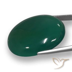 Agate Gemstone in 31.9 x 27.8 mm Size for Sale, Agate Stone in Medium Dark Green Color