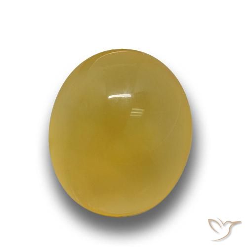 10.6 x 9mm Oval Cabochon Yellow Agate from India, Weight of 3.38ct, Natural dyed Gemstone in Translucent Clarity, 1pc Agate - Color: Deep Yellow, Mohs Hardness of 6.5 - 7 suitable for daily wear jewelry, Photo A