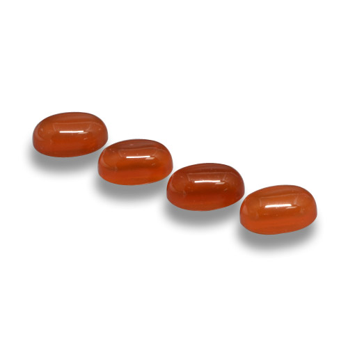 Lot of 4pc Oval Orange Red Agate from India - Size 6.1 x 4mm, Weight 2.59ct total / avg. 0.65ct each, Mohs Hardness 6.5 - 7 suitable for daily wear jewelry, Photo A