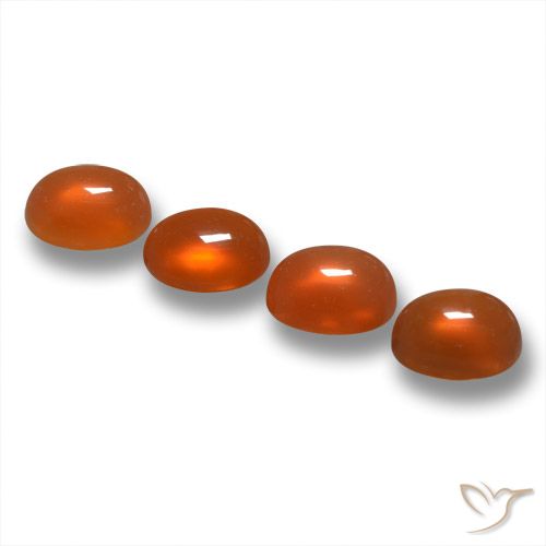 4pc Oval Orange Agate Lot from India - Weight 1.66ct total / avg. 0.42ct each, Size 5 x 4.1mm, Color: Medium Orange, Mohs Hardness 6.5 - 7 suitable for daily wear jewelry, Photo A