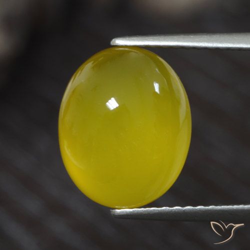 12.1 x 10.1mm Oval Cabochon Yellow Agate from India, Weight of 4.55ct, Natural dyed Gemstone in Translucent Clarity, 1pc Agate - Color: Medium-light Yellow, Mohs Hardness of 6.5 - 7 suitable for daily wear jewelry, Photo A