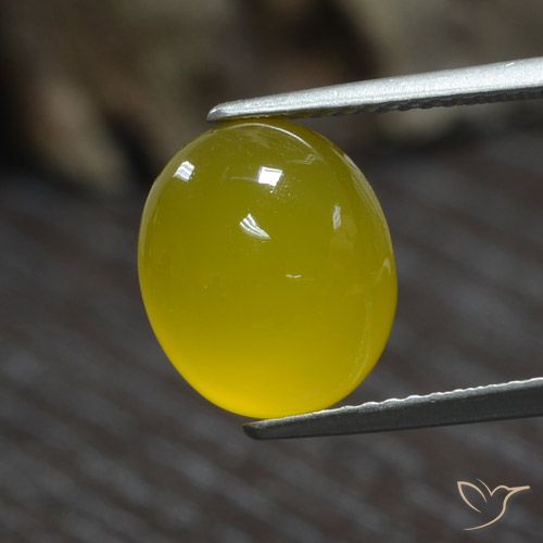 4.39ct Oval Medium-light Yellow Agate from India, Dimension 11.6 x 9.8mm, Natural dyed Gemstone, Translucent Clarity, 1pc Oval Cabochon Agate, Mohs Hardness of 6.5 - 7 suitable for daily wear jewelry, Photo A
