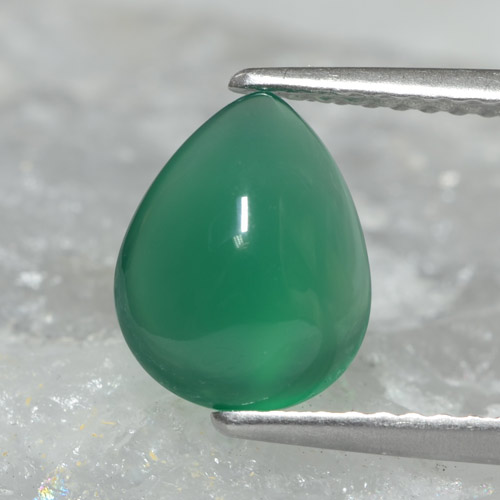 Warm Green Agate Gem - 1.7ct Pear Cabochon (ID: 467543)