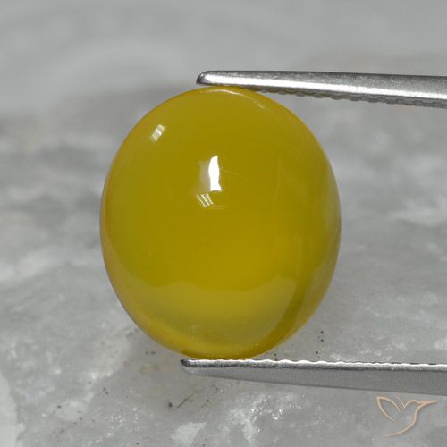 5.95ct Oval Cabochon Yellow Agate from India, Dimension 12.9 x 11.3mm, Natural dyed Gemstone, Translucent Clarity, 1 piece Agate in Medium Yellow Color, Mohs Hardness of 6.5 - 7 suitable for daily wear jewelry, Photo A