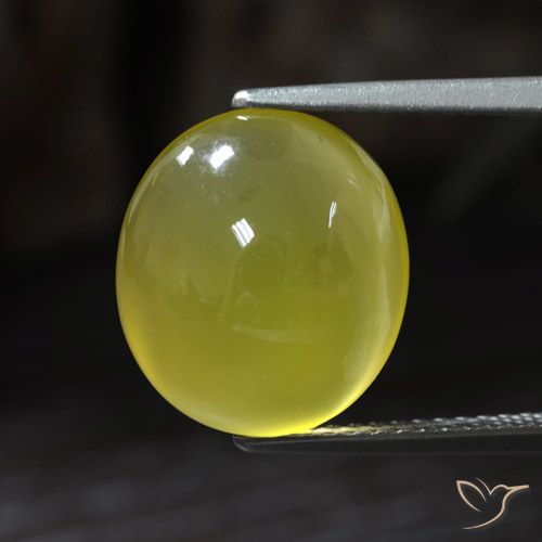 6.54ct Oval Cabochon Yellow Agate from India, Dimension 12.8 x 11.4mm, Natural dyed Gemstone, Translucent Clarity, 1 piece Agate in Light Yellow Color, Mohs Hardness of 6.5 - 7 suitable for daily wear jewelry, Photo A