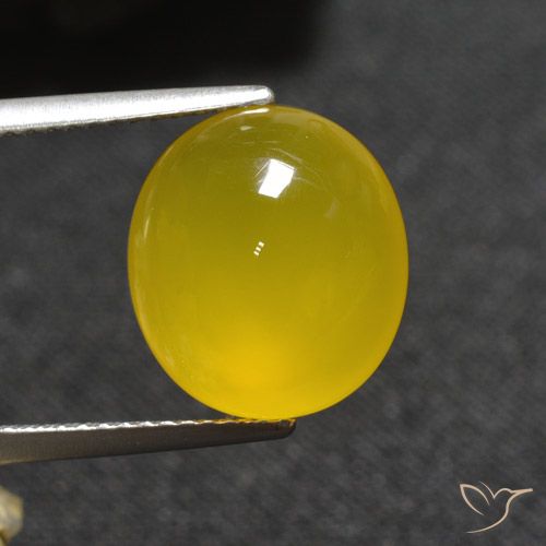 5.93ct Oval Cabochon Yellow Agate from India, Dimension 12.6 x 11.3mm, Natural dyed Gemstone, Translucent Clarity, 1 piece Agate in Yellowish Gold Color, Mohs Hardness of 6.5 - 7 suitable for daily wear jewelry, Photo A