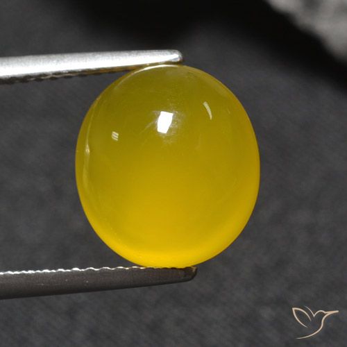 5.12ct Oval Cabochon Yellow Agate from India, Dimension 11.8 x 10.6mm, Natural dyed Gemstone, Translucent Clarity, 1 piece Agate in Honey Yellow Color, Mohs Hardness of 6.5 - 7 suitable for daily wear jewelry, Photo A