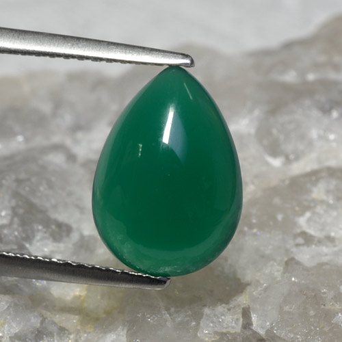 Medium Deep Green Agate Gem - 3.1ct Pear Cabochon (ID: 467593)