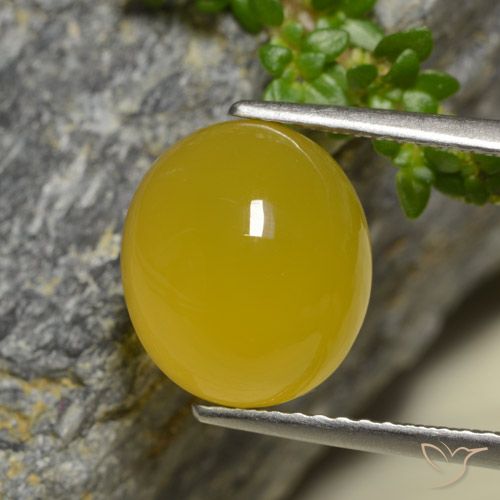 11 x 9.7mm Oval Yellow Agate from India, Weight of 4.42ct, Natural dyed Gemstone in Translucent Clarity, 1pc Oval Cabochon Agate - Color: Deep Yellow, Mohs Hardness of 6.5 - 7 suitable for daily wear jewelry, Photo A