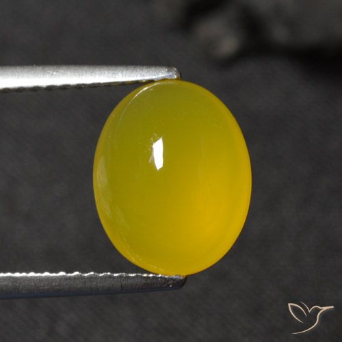 11 x 8.9mm Oval Cabochon Yellow Agate from India, Weight of 3.41ct, Natural dyed Gemstone in Translucent Clarity, 1pc Agate - Color: Honey Yellow, Mohs Hardness of 6.5 - 7 suitable for daily wear jewelry, Photo A