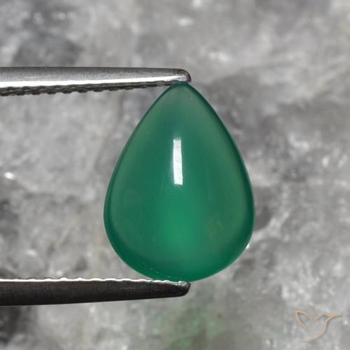 11.1 x 8.3mm Pear Cabochon Green Agate from India, Weight of 2.4ct, Natural dyed gemstone in Translucent Clarity, 1pc Agate - the Color is Forest Green, Mohs Hardness of 6.5 - 7 suitable for daily wear jewelry, Photo A