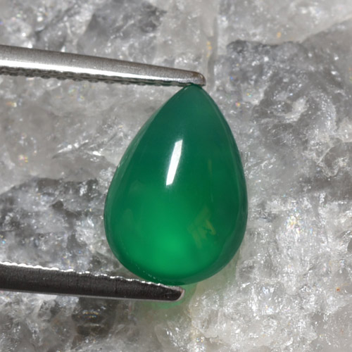 Medium Green Agate Gem - 2.1ct Pear Cabochon (ID: 467638)