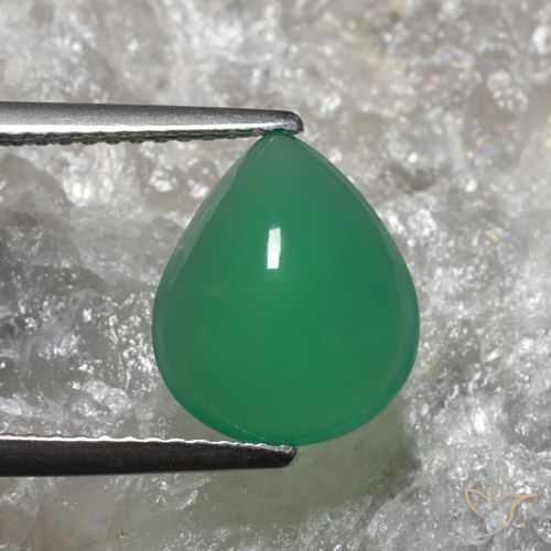 3.01ct Natural Warm Green Agate, Pear Shape, Translucent