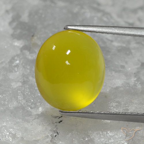 11.9 x 10.5mm Oval Yellow Agate from India, Weight of 5.05ct, Natural dyed Gemstone in Translucent Clarity, 1pc Oval Cabochon Agate - Color: Bumblebee Yellow, Mohs Hardness of 6.5 - 7 suitable for daily wear jewelry, Photo A