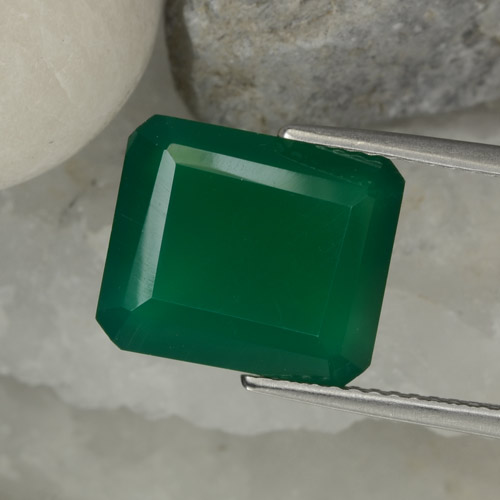 Medium Green Achat Edelstein - 5.1ct Octagon Stufenschliff (ID: 468691)