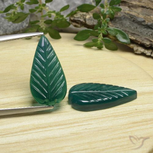 8.25 ctw Green Agate Gemstones, Agate Gems in Carved Leaf Shape for Sale.