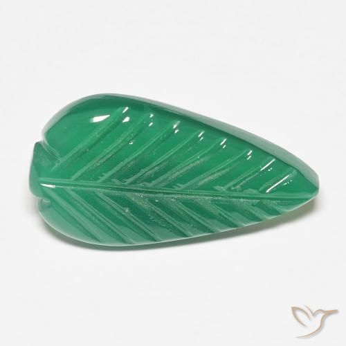 5.62 ct Green Agate Stone, Natural Agate in Carved Leaf Shape for Sale