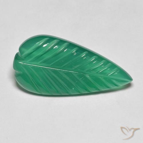 4.30 ct Green Agate Stone, Natural Agate in Carved Leaf Shape for Sale