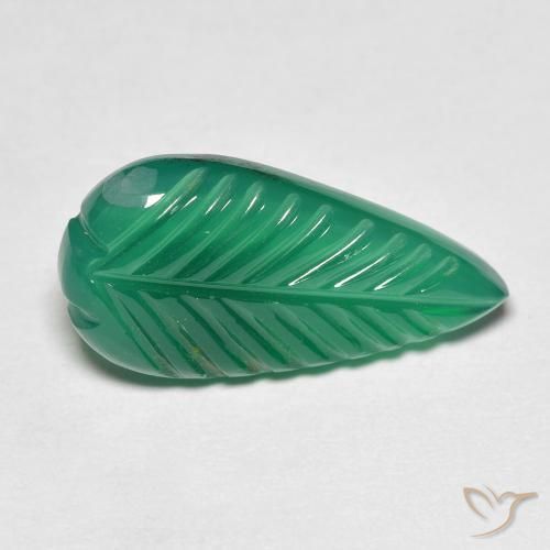 4.92 ct Green Agate Stone, Natural Agate in Carved Leaf Shape for Sale