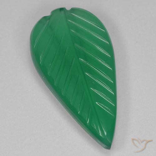 Ágata Verde Elegante de 19,9x10,1 mm de India, peso de 4.23 ct, piedra preciosa natural Teñido en Transparente Clarity, Ágata Hoja tallada de 1 pieza - Color: Verde medio, dureza Mohs de 6.5 - 7 Adecuado para joyas de uso diario, Photo A