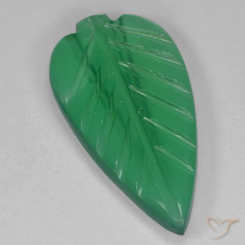 2.41ct Carved Leaf Green Agate from India, Dimension 17.9x9.3 mm, Natural dyed Gemstone, Transparent Clarity, 1 piece Agate in Medium Green Color, Mohs Hardness of 6.5 - 7 suitable for daily wear jewelry, Photo A