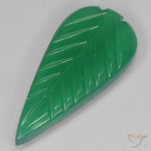3.36ct Fancy Medium Green Agate from India, Dimension 19.8x9.3 mm, Natural dyed Gemstone, Translucent Clarity, 1pc Carved Leaf Agate, Mohs Hardness of 6.5 - 7 suitable for daily wear jewelry, Photo A
