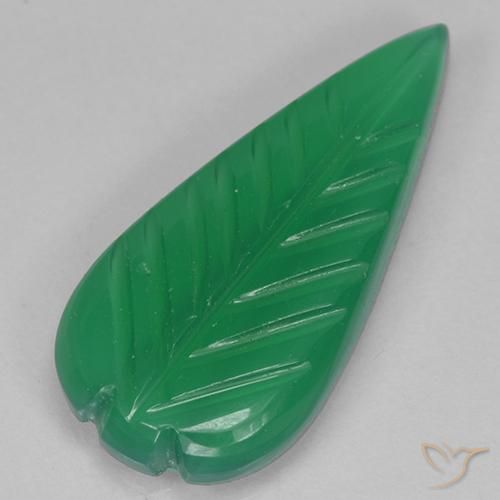 3.36 ct Green Agate Stone, Natural Agate in Carved Leaf Shape for Sale