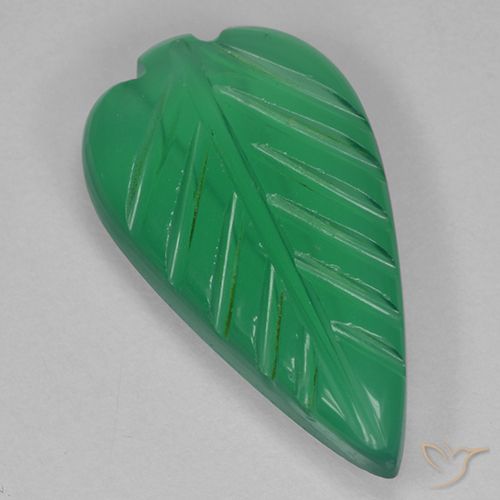 2.62ct Carved Leaf Green Agate from India, Dimension 16x8.8 mm, Transparent Clarity, Natural dyed gemstone, 1pc Agate in Medium Green Color, Mohs Hardness of 6.5 - 7 suitable for daily wear jewelry, Photo A