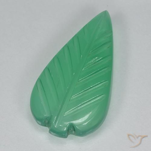 3.39ct Carved Leaf Green Agate from India, Dimension 17.3x9.3 mm, Transparent Clarity, Natural dyed gemstone, 1pc Agate in Deep Green Color, Mohs Hardness of 6.5 - 7 suitable for daily wear jewelry, Photo A