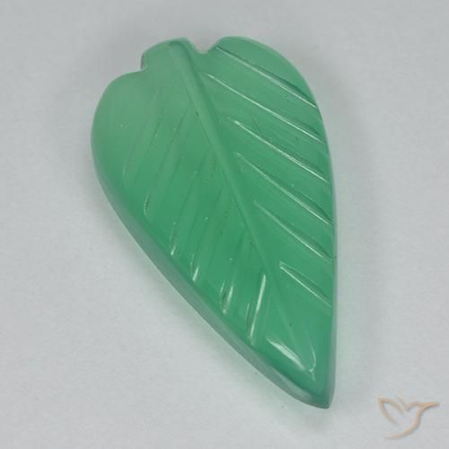 3.39 ct Green Agate Stone, Natural Agate in Carved Leaf Shape for Sale