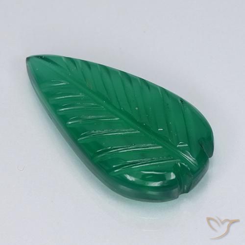 19.1x10.3 mm Fancy Green Agate from India, Weight of 5.27ct, Natural dyed Gemstone in Translucent Clarity, 1pc Carved Leaf Agate - Color: Warm Green, Mohs Hardness of 6.5 - 7 suitable for daily wear jewelry, Photo A
