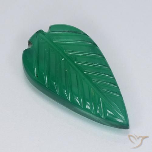 5.27 ct Green Agate Stone, Natural Agate in Carved Leaf Shape for Sale