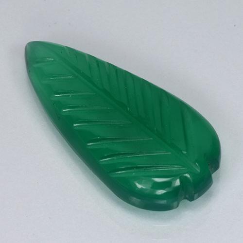 17.6 x 8.5mm Carved Leaf Green Agate from India, Weight of 3.07ct, Natural dyed Gemstone in Translucent Clarity, 1pc Agate - Color: Forest Green, Mohs Hardness of 6.5 - 7 suitable for daily wear jewelry, Photo A