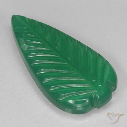 3.49 ct Green Agate Stone, Natural Agate in Carved Leaf Shape for Sale