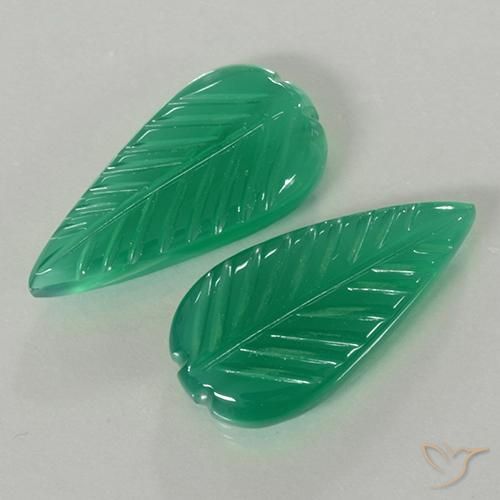 7.83 ctw Green Agate Stones, Natural Agate in Carved Leaf Shape for Sale