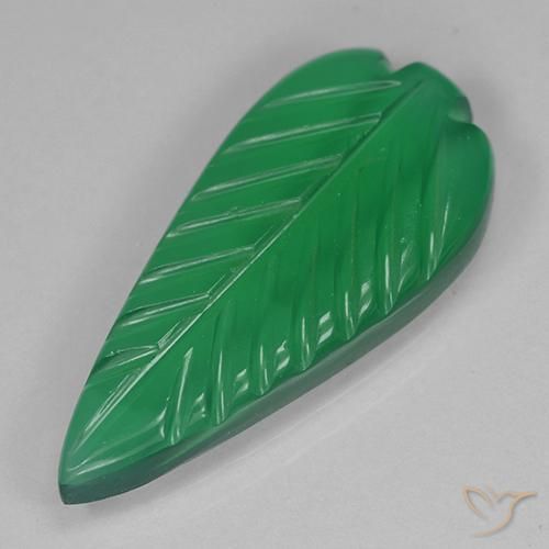 Ágata Verde Elegante de 19,5x9,2 mm de India, peso de 3.6 ct, piedra preciosa natural Teñido en Transparente Clarity, Ágata Hoja tallada de 1 pieza - Color: Verde medio, dureza Mohs de 6.5 - 7 Adecuado para joyas de uso diario, Photo A