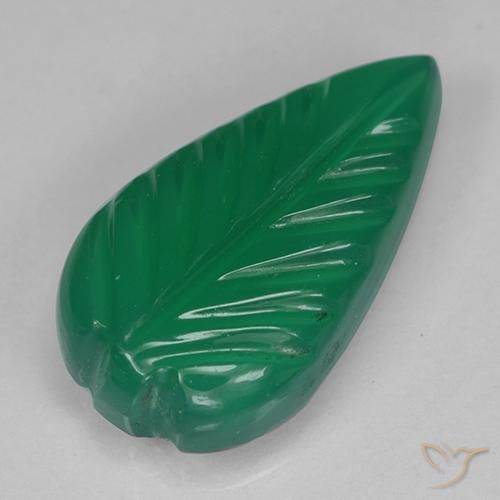 3.24 ct Green Agate Stone, Natural Agate in Carved Leaf Shape for Sale