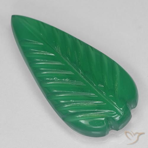 3.44 ct Green Agate Stone, Natural Agate in Carved Leaf Shape for Sale