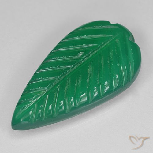 4.46ct Carved Leaf Green Agate from India, Dimension 18.9x10 mm, Natural dyed Gemstone, Translucent Clarity, 1 piece Agate in Warm Green Color, Mohs Hardness of 6.5 - 7 suitable for daily wear jewelry, Photo A
