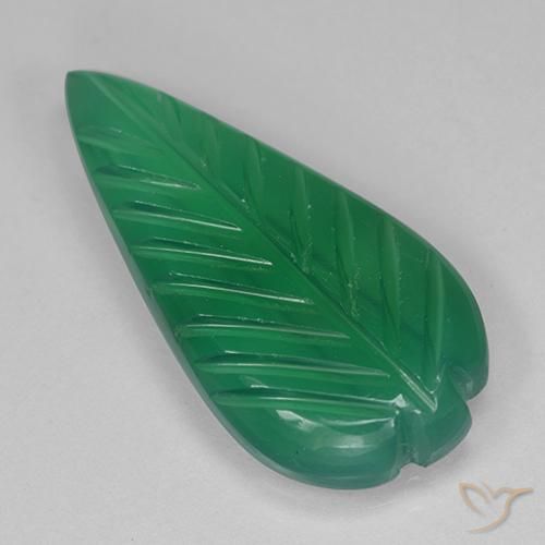 3.73 ct Green Agate Stone, Natural Agate in Carved Leaf Shape for Sale