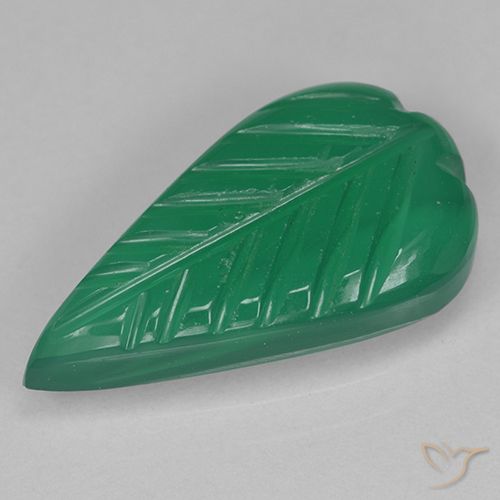 2.57 ct Green Agate Gemstone, Agate Gem in Fantasy Carved Leaf Shape for Sale.