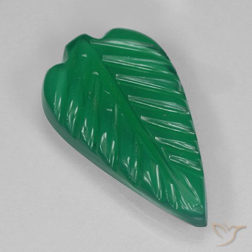 15.1x8.7 mm Carved Leaf Green Agate from India, Weight of 2.62ct, Natural dyed Gemstone in Translucent Clarity, 1pc Agate - Color: Medium Green, Mohs Hardness of 6.5 - 7 suitable for daily wear jewelry, Photo A