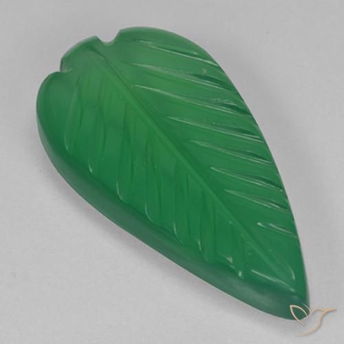18.5x9.4 mm Carved Leaf Green Agate from India, Weight of 4.35ct, Natural dyed gemstone in Translucent Clarity, 1pc Agate - the Color is Medium Green, Mohs Hardness of 6.5 - 7 suitable for daily wear jewelry, Photo A